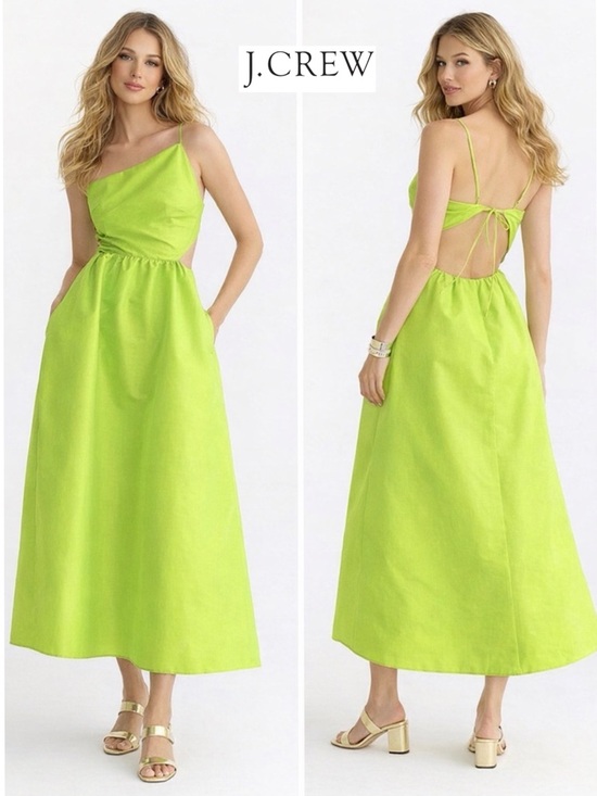 J. Crew Dresses & Skirts - NWT J Crew Collection Limited Edition Taffeta Side Cutout Midi Dress Citrus 8